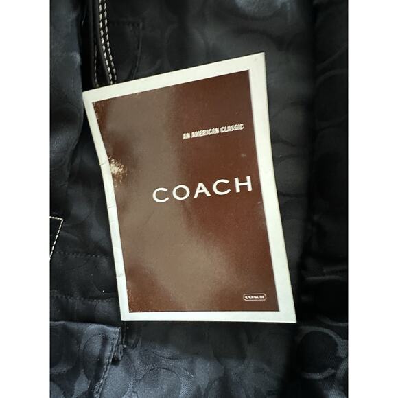 Coach Large Black Leather Shoulder Tote Bag Silver Hardware White Stitching - Picture 11 of 12